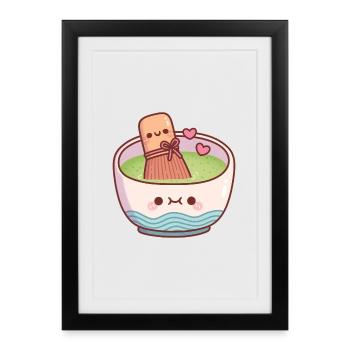 Mignon bol de thé matcha et fouet pour la Saint-Valentin - Affiche encadrée (27 × 37 cm) - noir - Devant