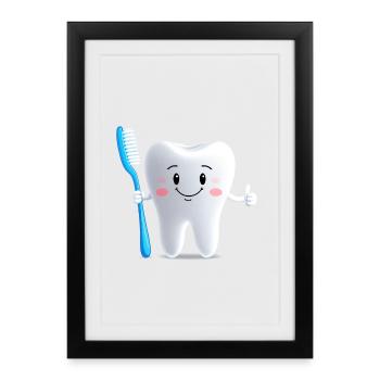 Smiling tooth with toothbrush - Framed poster (27 × 37 cm) - black - Front