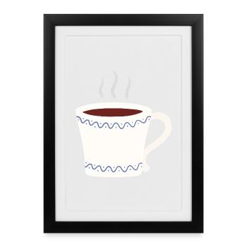 Steaming Mug with Blue Wave Trim - Framed poster (27 × 37 cm) - black - Front
