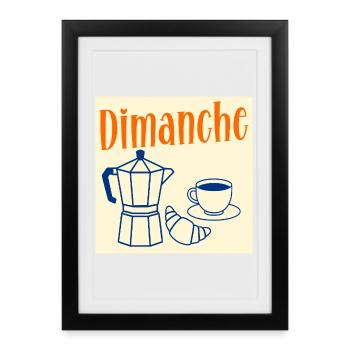 Dimanche Café Croissant - Affiche encadrée (27 × 37 cm) - noir - Devant