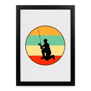 Papa Fisherman Retro Vintage Fishing Dad - Framed poster (27 × 37 cm) - black - Front