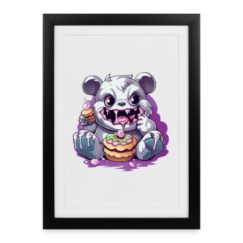 Monstre panda mignon avec des bonbons - Affiche encadrée (27 × 37 cm) - noir - Devant