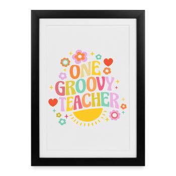 Professeur génial avec un cœur et des fleurs - Affiche encadrée (27 × 37 cm) - noir - Devant