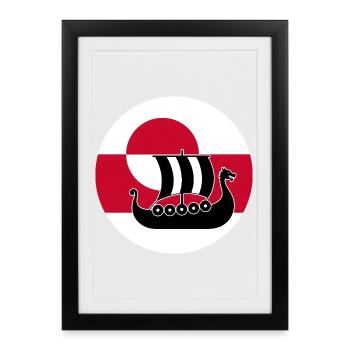 Greenland Flag Longship Design - Framed poster (27 × 37 cm) - black - Front