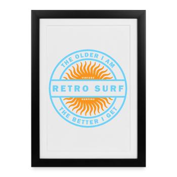 Logo vintage de surf rétro Surf Sunburst - Affiche encadrée (27 × 37 cm) - noir - Devant
