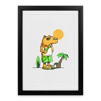 Capybara at the beach - Framed poster (27 × 37 cm) - black - Front