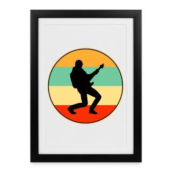Guitariste rétro, star du rock au coucher de soleil, silhouette - Affiche encadrée (27 × 37 cm) - noir - Devant