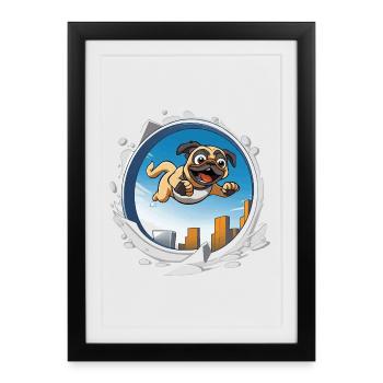 Pug Sprinter in the city run - Framed poster (27 × 37 cm) - black - Front