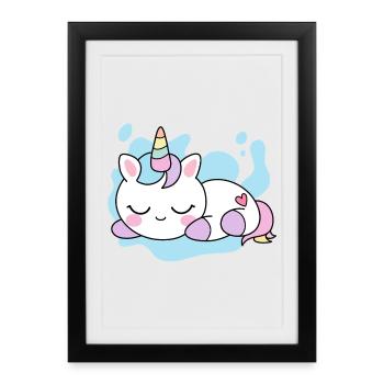 Dreaming Unicorn Kawaii – Soft Dreamy Design - Affiche encadrée (27 × 37 cm) - noir - Devant