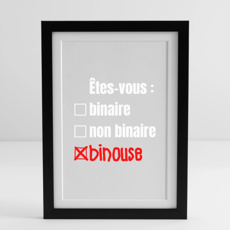 ARE YOU BINARY, NON-BINARY, BINOUSE! Framed poster (27 × 37 cm)