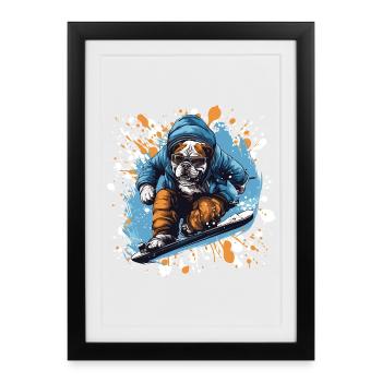Bulldog Chien Snowboard - Affiche encadrée (27 × 37 cm) - noir - Devant