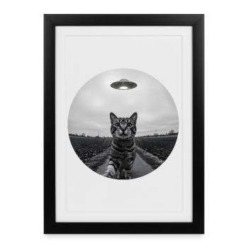 Funny UFO Space Cat Alien Design - Framed poster (27 × 37 cm) - black - Front
