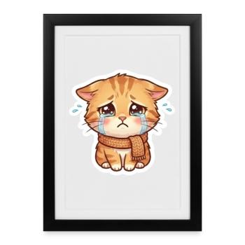 Crying Kitten with Scarf - Framed poster (27 × 37 cm) - black - Front