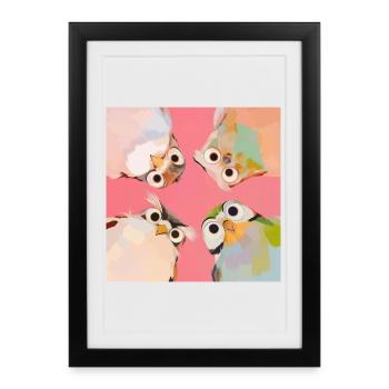 Four owls in a circle | Cute Pastel Animal Motif - Framed poster (27 × 37 cm) - black - Front