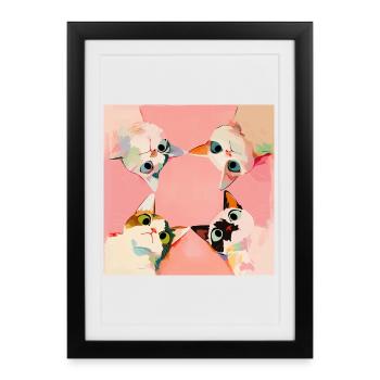 Four cats in a circle | Pastel Kawaii Motif - Framed poster (27 × 37 cm) - black - Front