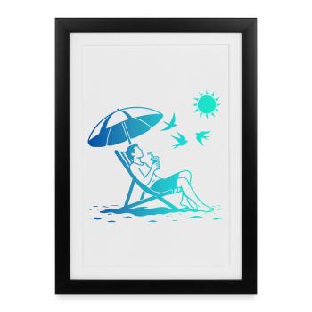 Se détendre sur une chaise longue sur la plage - Affiche encadrée (27 × 37 cm) - noir - Devant