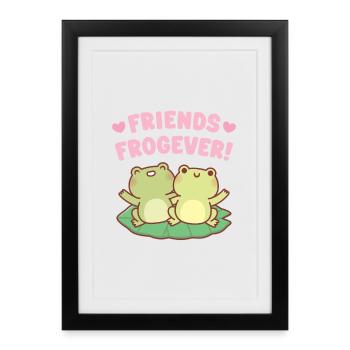 Grenouilles mignonnes, amies, meilleures amies de grenouilles. - Affiche encadrée (27 × 37 cm) - noir - Devant