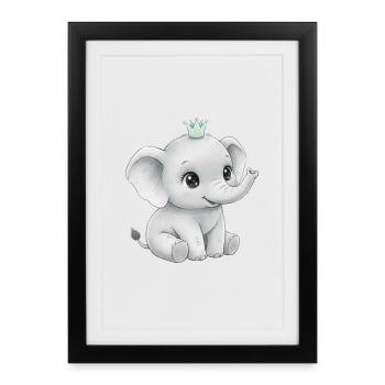 Bébé éléphant royal - Affiche encadrée (27 × 37 cm) - noir - Devant