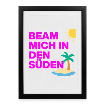 TÉLÉPORTEZ-MOI VERS LE SUD, MALLE APPELLE ! ENTERREMENT DE VIE DE GARÇON DES FÊTES - Affiche encadrée (27 × 37 cm) - noir - Devant