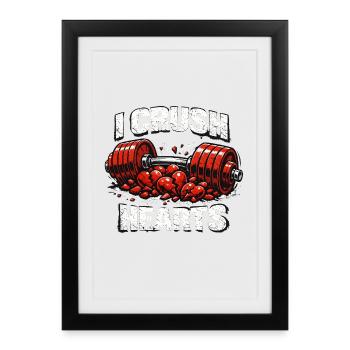 Saint-Valentin Je Brise des cœurs Gymnase avec haltères - Affiche encadrée (27 × 37 cm) - noir - Devant
