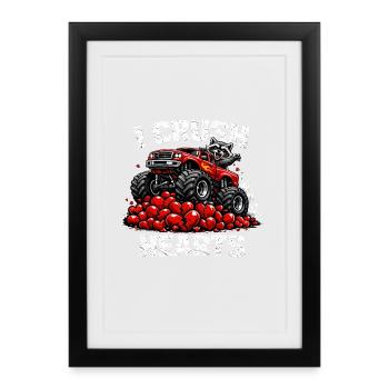 Saint-Valentin : j’écrase des cœurs Raton laveur Panda - Affiche encadrée (27 × 37 cm) - noir - Devant
