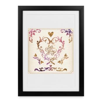Design élégant d’ornements en forme de cœur vintage - Affiche encadrée (27 × 37 cm) - noir - Devant