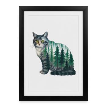 A Forest Cat Painted in Watercolors Forest Cat - Framed poster (27 × 37 cm) - black - Front