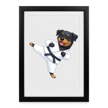 Sympathique coup de pied de dessin animé de Karaté Rottweiler - Affiche encadrée (27 × 37 cm) - noir - Devant
