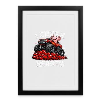 Saint-Valentin : J’écrase le monstre axolotl de Cœurs - Affiche encadrée (27 × 37 cm) - noir - Devant