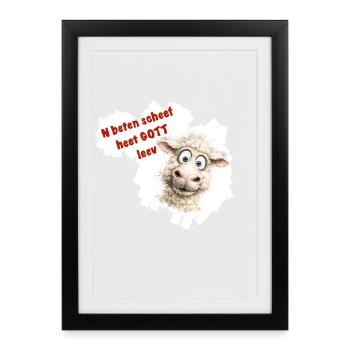 Funny sheep cartoon with red text - Framed poster (27 × 37 cm) - black - Front