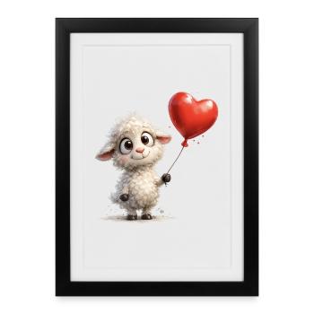 Agneau avec ballon en forme de cœur - Affiche encadrée (27 × 37 cm) - noir - Devant