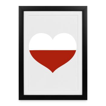 Emblème du drapeau du drapeau polonais en forme de cœur - Affiche encadrée (27 × 37 cm) - noir - Devant