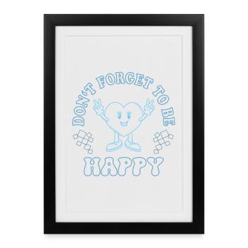 N’oubliez pas d’être heureux – Vintage Heart Design - Affiche encadrée (27 × 37 cm) - noir - Devant