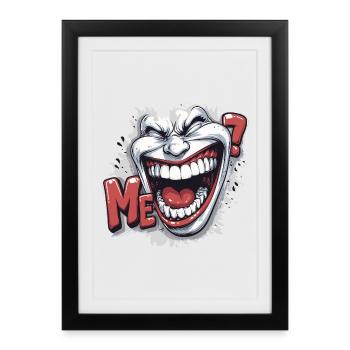Crazy Laughing white face in a comics style - Affiche encadrée (27 × 37 cm) - noir - Devant
