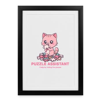 Aide au puzzle et citation pour chat - Affiche encadrée (27 × 37 cm) - noir - Devant