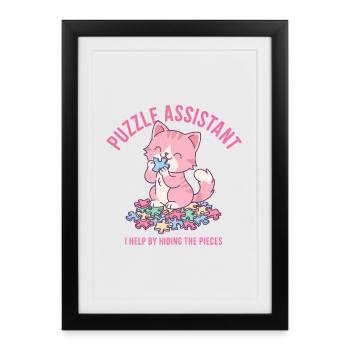 Aide au puzzle et citation pour chat - Affiche encadrée (27 × 37 cm) - noir - Devant