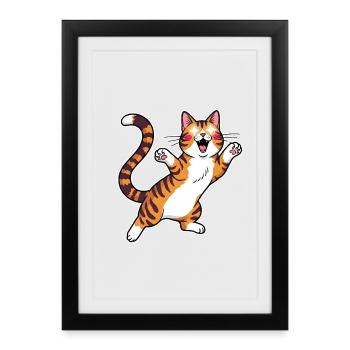 Cheerful tabby cat jumping joy - Framed poster (27 × 37 cm) - black - Front