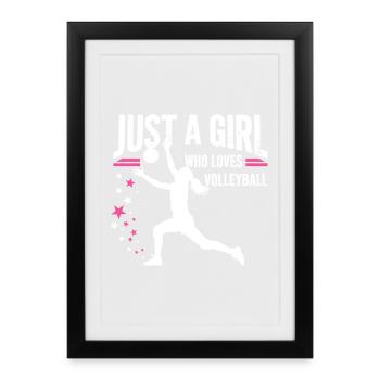 Mädchen liebt Volleyball Zitat - Gerahmtes Poster (27 × 37 cm) - Schwarz - Vorne
