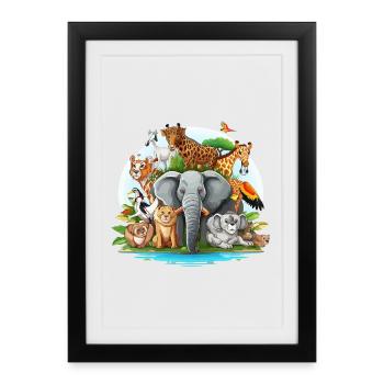 Famille animale colorée dans la jungle - Affiche encadrée (27 × 37 cm) - noir - Devant