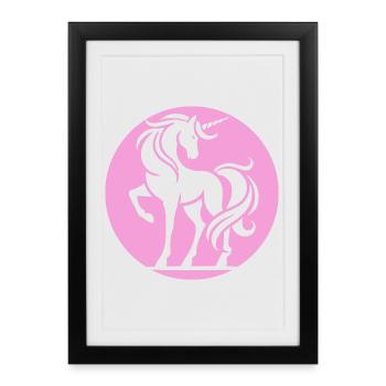 Cercle de la silhouette de la licorne rose - Affiche encadrée (27 × 37 cm) - noir - Devant