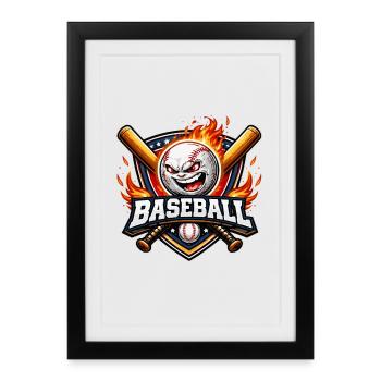 Mascotte de baseball enflammée - Affiche encadrée (27 × 37 cm) - noir - Devant