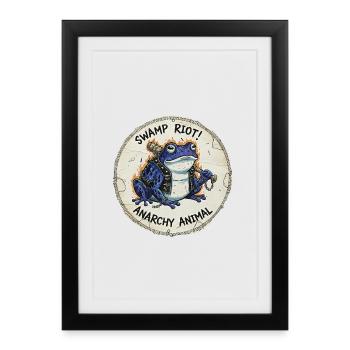 Punk Rock Blue Frog Illustration - Swamp Riot Anar - Framed poster (27 × 37 cm) - black - Front
