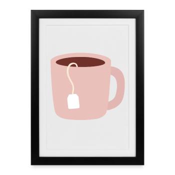 Illustration de tasse à thé rose pastel - Affiche encadrée (27 × 37 cm) - noir - Devant