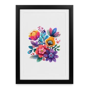 Fleurs Jardin Floral Coloré - Affiche encadrée (27 × 37 cm) - noir - Devant