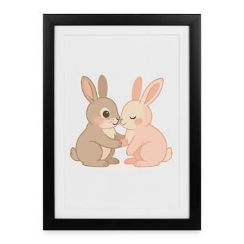 Couple romantique de lapins sous les étoiles - Affiche encadrée (27 × 37 cm) - noir - Devant