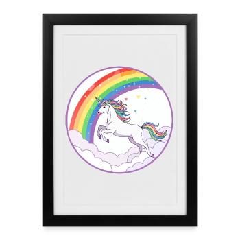 Motif de licorne arc-en-ciel sur des nuages et des cœurs - Affiche encadrée (27 × 37 cm) - noir - Devant