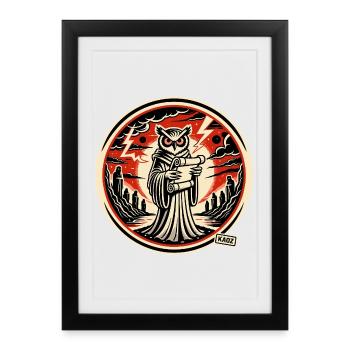 Clever Owl with Letter - Framed poster (27 × 37 cm) - black - Front