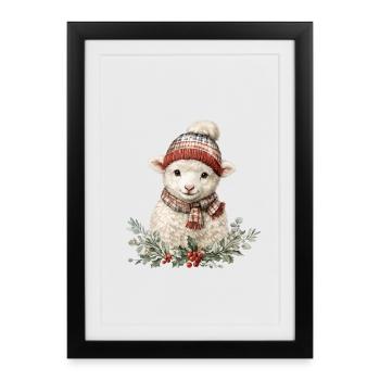 Brebis d’hiver avec écharpe - Affiche encadrée (27 × 37 cm) - noir - Devant