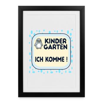 Enfants de maternelle manchots - Affiche encadrée (27 × 37 cm) - noir - Devant