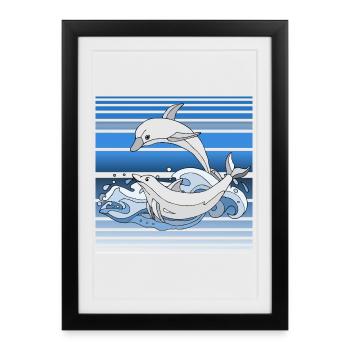 Dauphins - Affiche encadrée (27 × 37 cm) - noir - Devant
